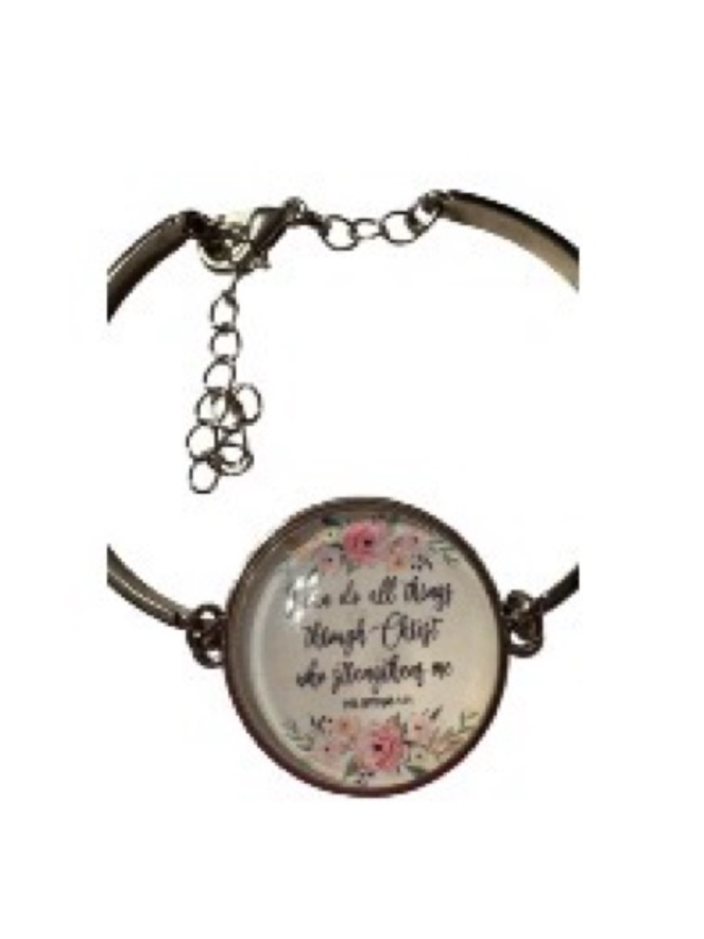 Floral Glass Charm Bracelet with scripture Phillipians 4:13 NWOT!